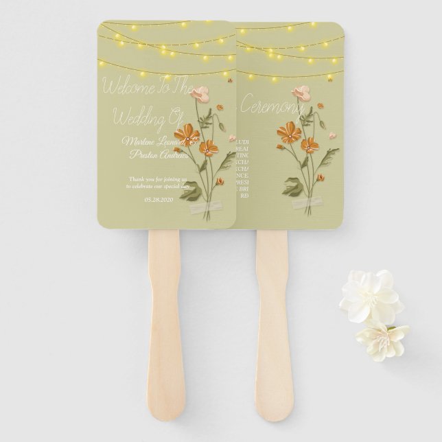 Abanico Luces de cuerda rústicas Boda floral de moda (Anverso y reverso)