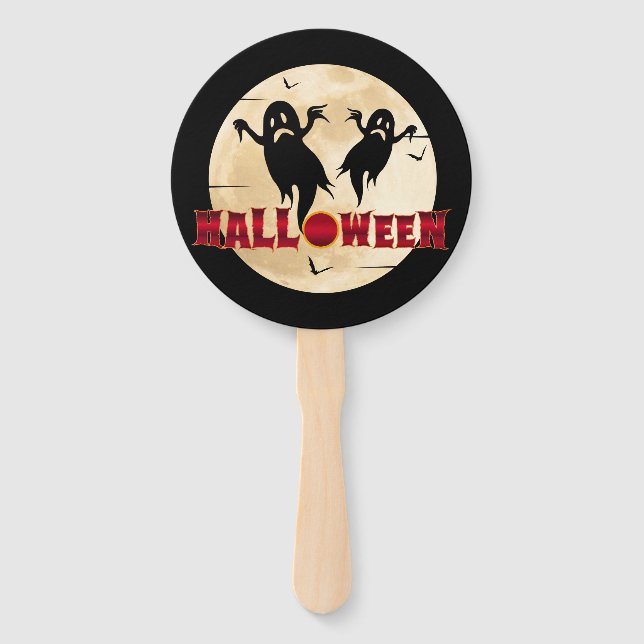 Abanico Luna de Halloween Silueta Fantasmas Murciélagos (Anverso)