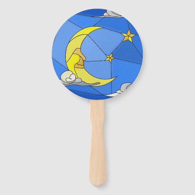 Abanico Luna de vidrio manchado, estrellas y ventilador de (Anverso)