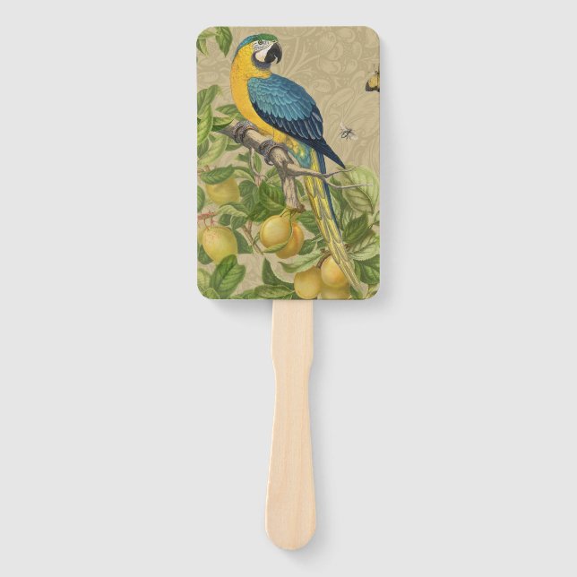 Abanico Macaw Blue Yellow Tropical Jungle Antigüedad (Anverso)