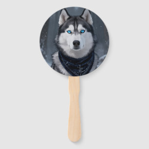 Abanico Majestuoso Husky Siberiano Ojos Azules Invierno Ni