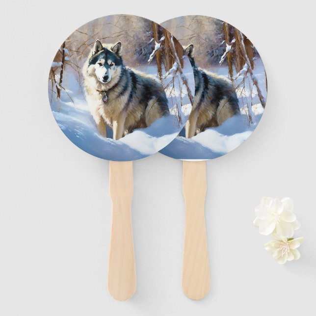 Abanico Malamute de Alaska Deja que nieve Navidad (Anverso y reverso)