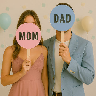 Abanico ¿Mamá o papá?   Juego de Baby Shower rosa azul mod