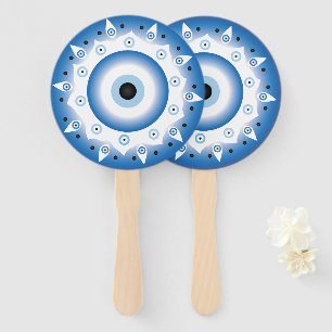 Abanico Mandala griega malvado Ojo Azul Blanco