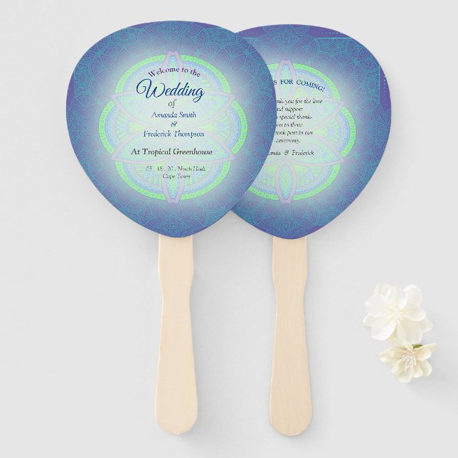 Abanico Mandalas en azul holandés mixto (Anverso y reverso)