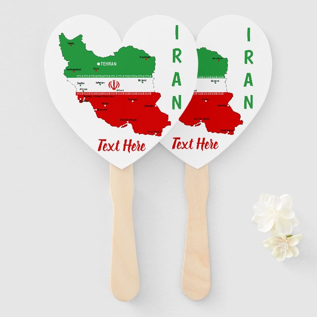 Abanico Mapa de Irán con bandera y emblema (Anverso y reverso)