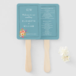 Abanico Marco con Rosas, estilo Boda sobre azul retro