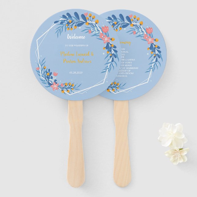 Abanico Marco geométrico moderno blanco rosado floral (Anverso y reverso)