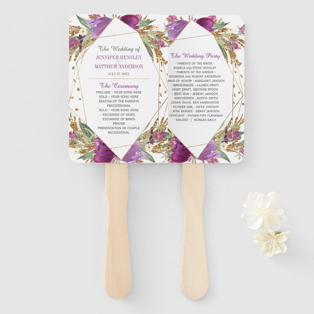 Abanico Marco geométrico Purpurina de oro de Ametilo Púrpu (Anverso y reverso)