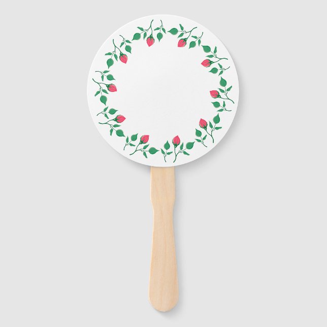 Abanico Marco redondo floral con flores rosadas (Anverso)