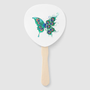 Abanico Mariposa con plumas de pavo real verde