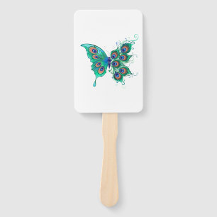 Abanico Mariposa con plumas de pavo real verde