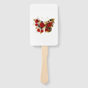 Abanico Mariposa de flor roja con rosas rojas