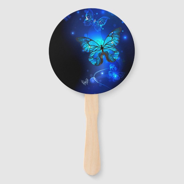 Abanico Mariposa morfo en el fondo oscuro (Anverso)