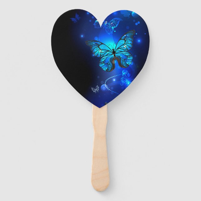 Abanico Mariposa Morpho en fondo oscuro (Anverso)