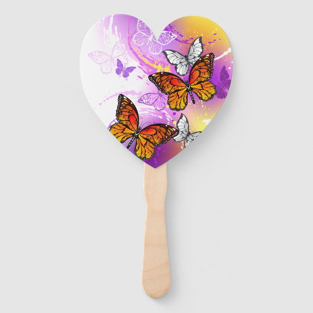 Abanico Mariposas monarcas en fondo morado (Anverso)
