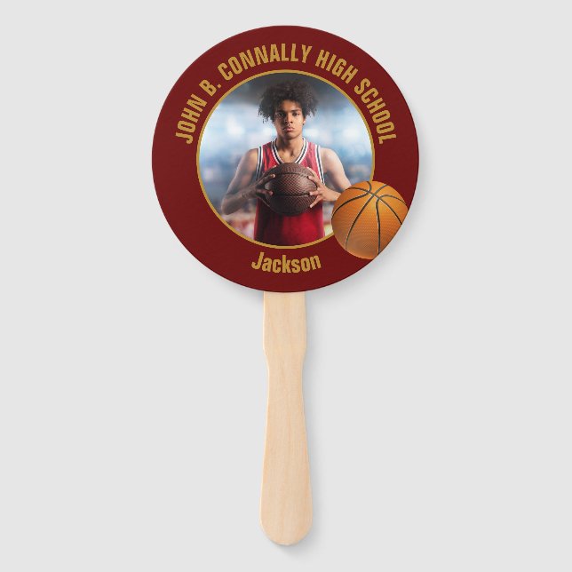 Abanico Maroon Gold Basketball Player Photo High School (Anverso)