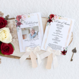 Abanico Marsala Rosa Funeral Program Set Fans