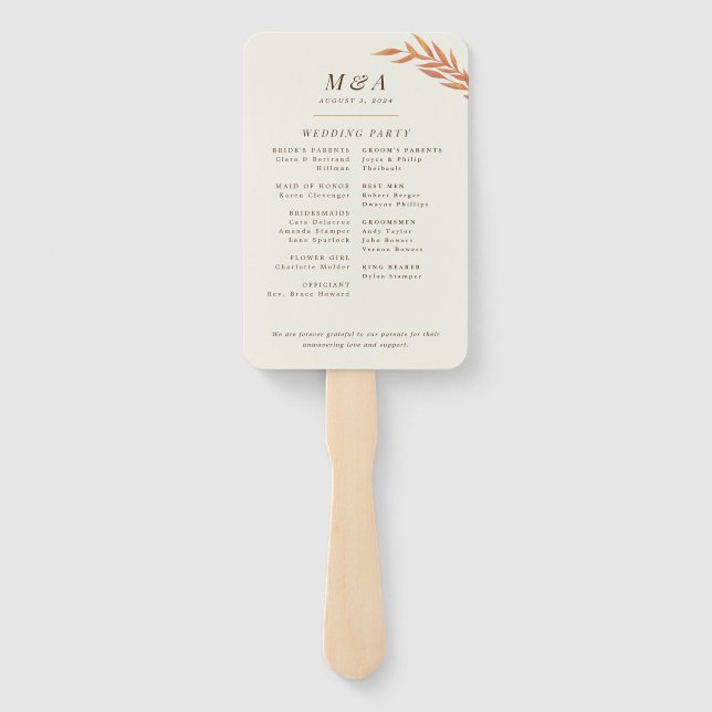 Abanico Matrimonio de caída de rama simple Naranja (Reverso)