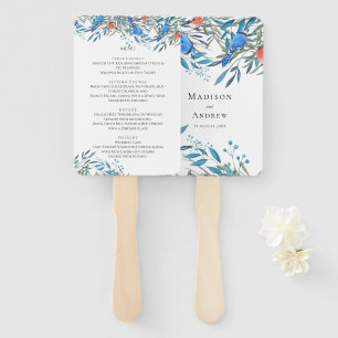 Abanico Menú de Boda de Pájaros y Follaje Hermoso en Acuar