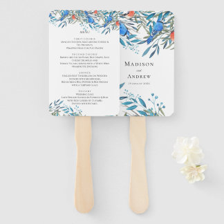 Abanico Menú de Boda de Pájaros y Follaje Hermoso en Acuar