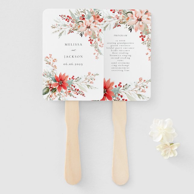 Abanico Merry Christmas Poinsettia Flower Holiday (Anverso y reverso)