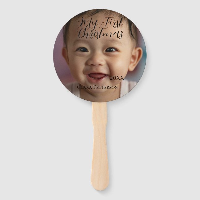 Abanico Mi primera foto de bebé navideña añada nombre año  (Anverso)