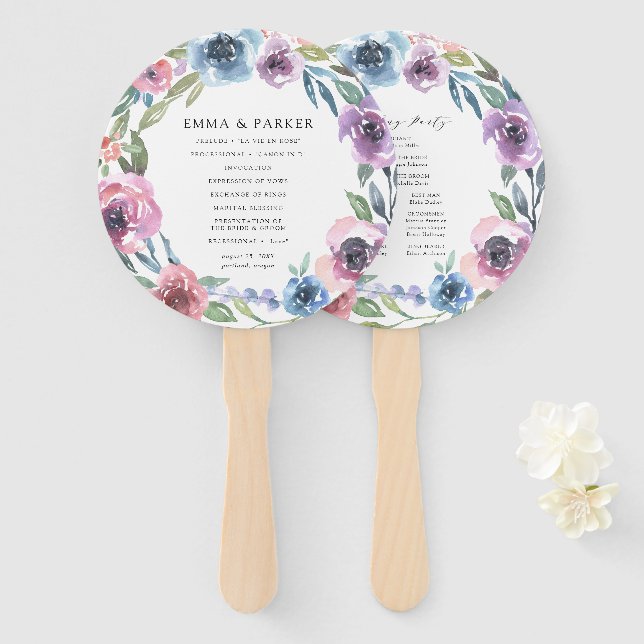 Abanico Midnight Blooms | Programa de Boda Personalizado (Anverso y reverso)