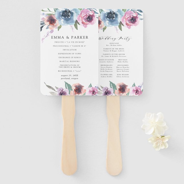 Abanico Midnight Blooms | Programa de Boda Personalizado (Anverso y reverso)