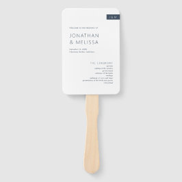 Abanico Minimal Navy Blue & White Monogram Wedding Program