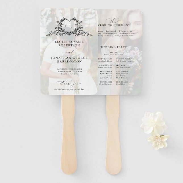Abanico Minimalist Calligraphy monogram Wedding Program (Anverso y reverso)