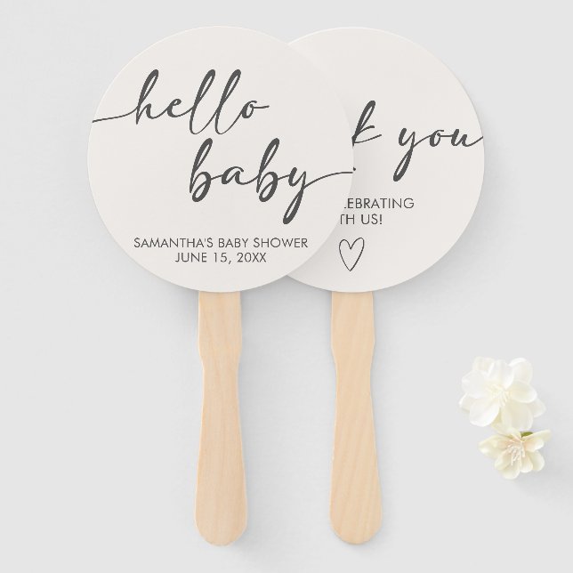 Abanico Minimalist Hello Baby Baby Shower (Anverso y reverso)