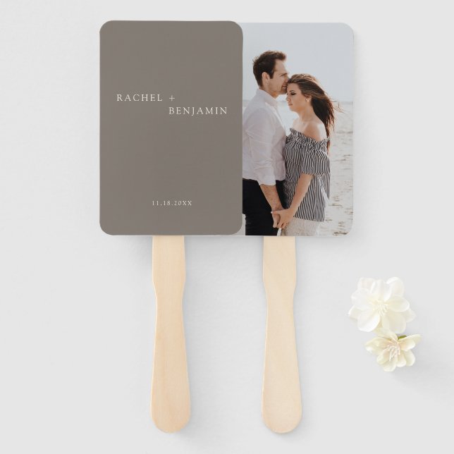 Abanico Minimalist Simple Taupe wedding Photo Custom (Anverso y reverso)