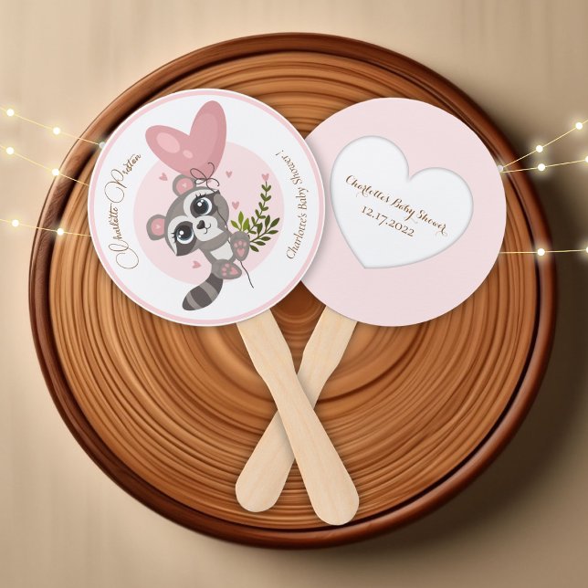Abanico Minimalista Raccoon Baby Shower (Minimalist Cute Raccoon Baby Shower Hand Fan)
