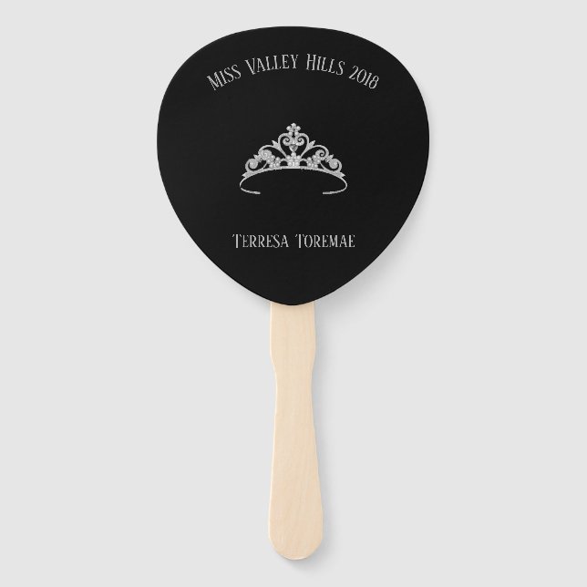Abanico Miss América Rodeo Silver Crown Tiara Paddle Fan (Anverso)