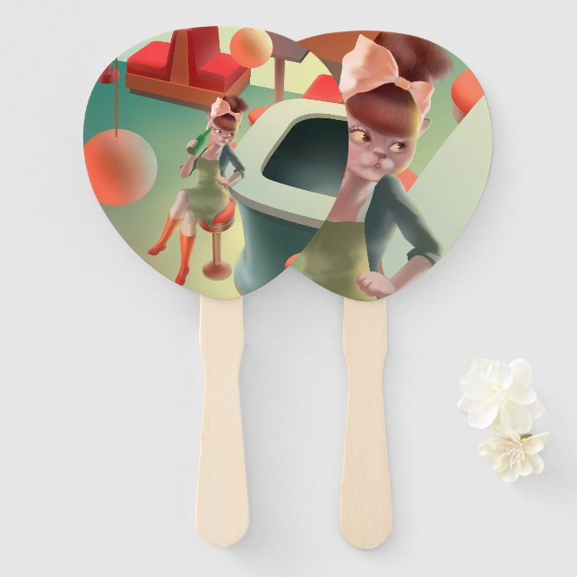 Abanico Miss Meow - Serie nocturna de bares (Anverso y reverso)