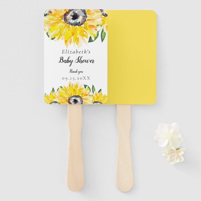 Abanico Moda Baby Shower girasol Floral acuarela (Anverso y reverso)