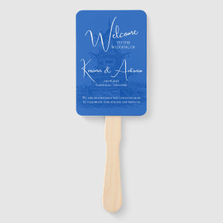 Abanico Moda Chinoiserie Pagoda Programa Boda Azul