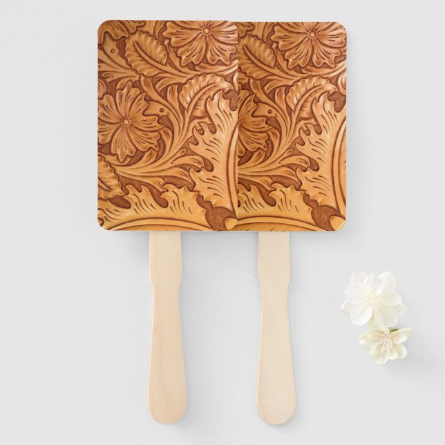 Abanico Moda de vaquero castaño rústico cuero occidental (Anverso y reverso)