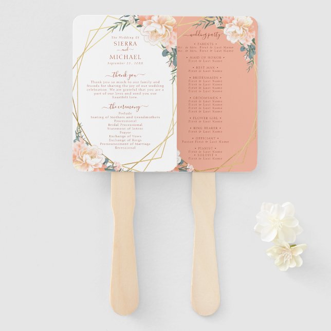 Abanico Moda Floral Rubor Gold Terracotta Wedding Program (Anverso y reverso)