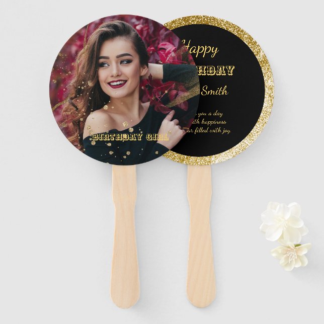 Abanico Moda moderna y elegante dulce negro y dorado 16 (Anverso y reverso)