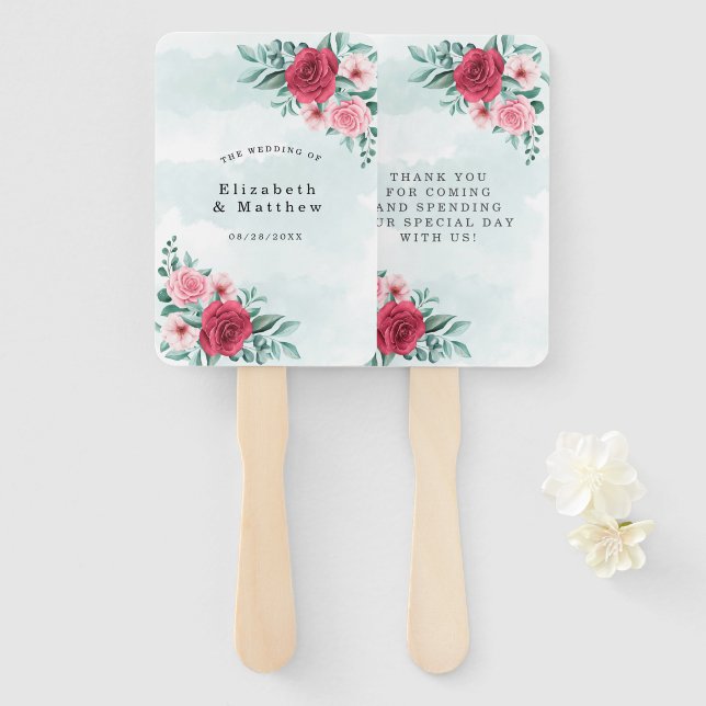 Abanico Moda Red Pony Peony Sage Foliage Boda Gracias (Anverso y reverso)