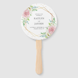 Abanico Moda Relieve metalizado dorado geométrico Boda flo