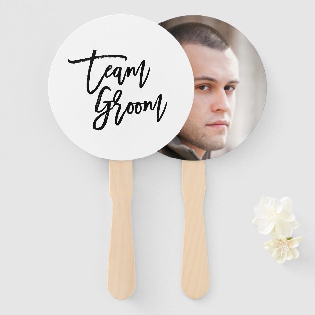 Abanico Moda Trendy Black Brush Script Team Groom Hand Fan (Anverso y reverso)