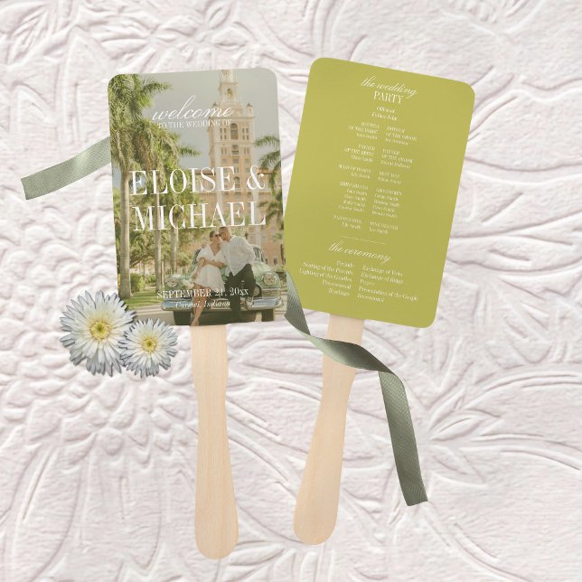 Abanico Modern Chartreuse Script Wedding Ceremony Program (Modern Chartreuse Script Wedding Ceremony Program Hand Fan)