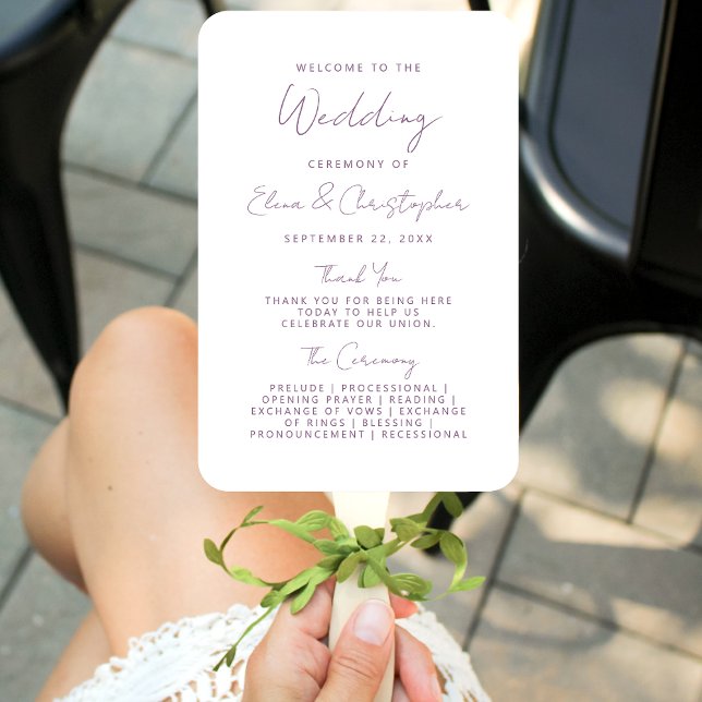 Abanico Modern Minimal Mauve Script Wedding Program (Subido por el creador)