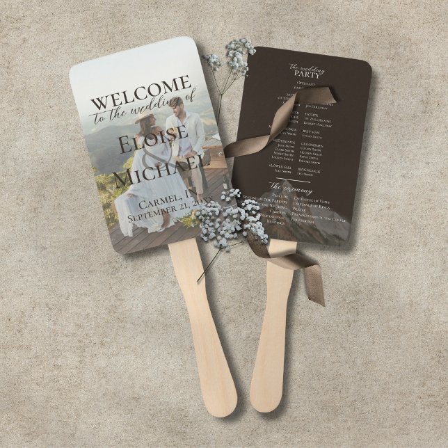 Abanico Modern Photo Rustic Brown Wedding Program Fan (Modern Photo Rustic Brown Wedding Program Fan)