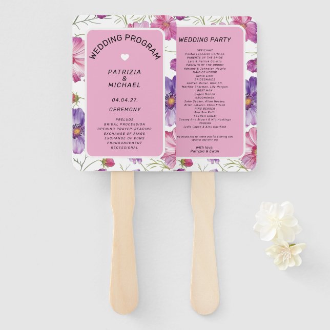 Abanico Modern Pink Purple Floral Wedding  Program (Anverso y reverso)