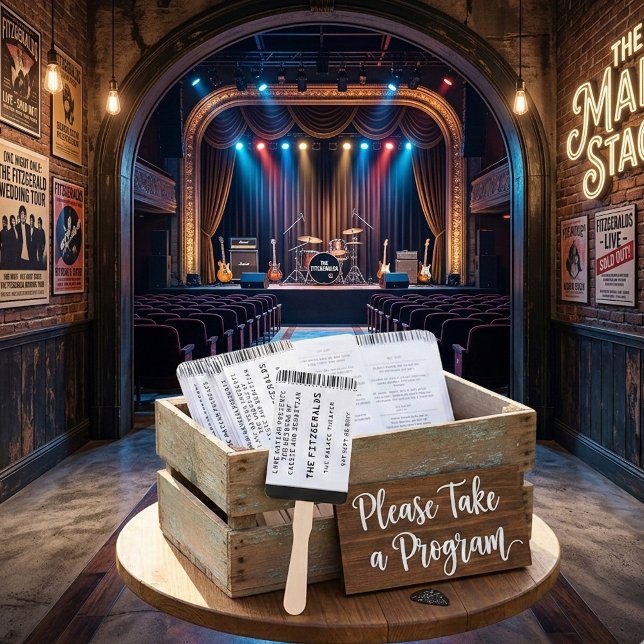 Abanico Modern Rock Concert Ticket Wedding Program (Concert Ticket Wedding program fans for your music themed wedding)