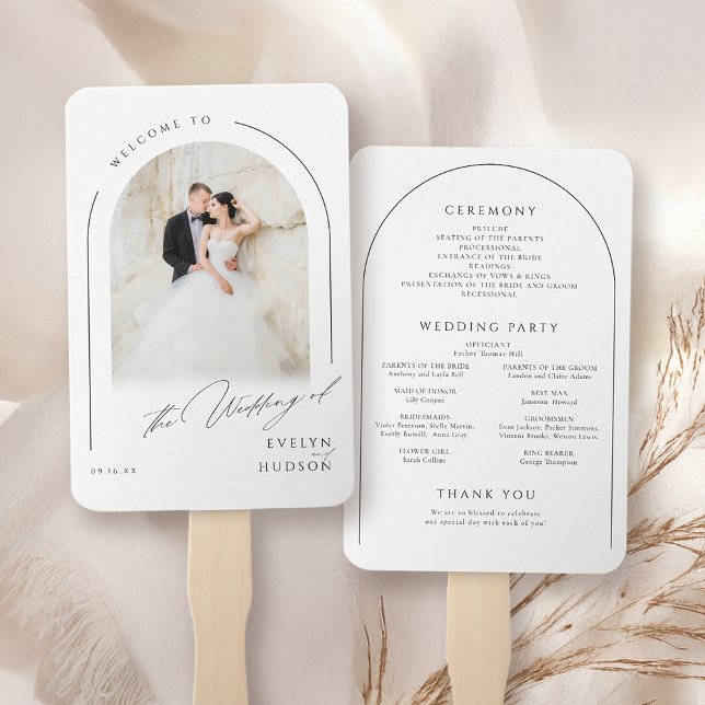 Abanico Modern Script Minimal Photo Arch Wedding Programs (Modern Script Minimal Photo Arch Wedding Programs Hand Fan)